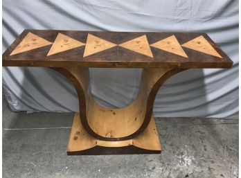 Burled Inlaid Hall Table With Geometric Pattern