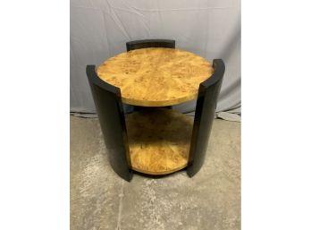 Round Burled Side Table With Black Accents