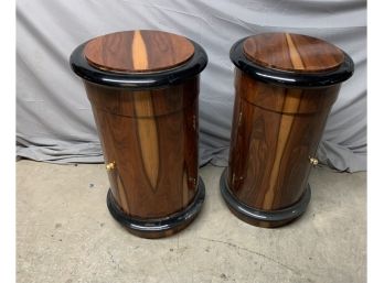 Pair Of Cylinder Side Stands With Cabinet Storage