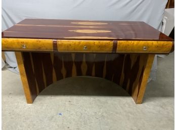 U Shaped Base 3 Drawer Flat Top Desk With Great Burled Accents