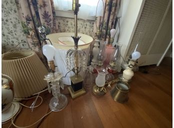 Estate Lamp And Lighting Lot Including Electric And Oil