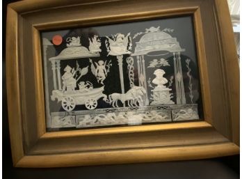 Carved Framed Scene Depicting Angels, Horse And Carriage