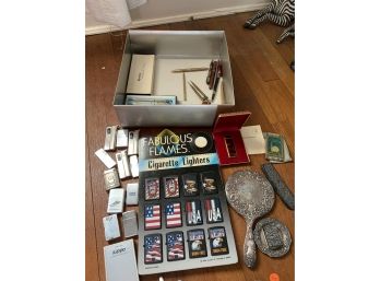 Collection Of Lighters, Pens, Pockets Knives And Vanity Items