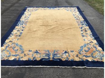 Nichols Style Vintage Deco Asian Rug With Repeating Phoenix Bird And Floral Design