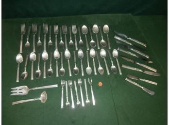 Heirloom Sterling Silver Flatware, Silver Rose Pattern Plus 6 Knives And 2 Spreaders With Sterling Handles