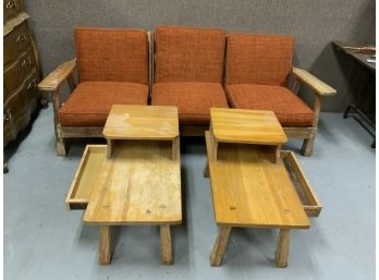 3 Piece Ranch Oak Lot Including 3 Piece Sofa With Original Cushions And A Pair Of Side Tables