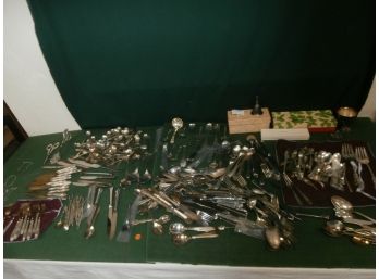 Mixed Silver Plated And Stainless Flatware, Spoons, Knives, Forks And  Serving Pieces