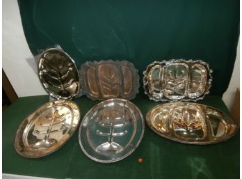 6 Meat Trays Or Serving Platters With Reservoirs