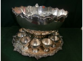 Silver Plate Punch Bowl Set Marked With Crown GSC