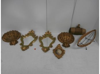 Pair Of Vintage Wall Pockets, Unsigned But Likely Syroco, A Pair Of Accent Mirrors, Etc