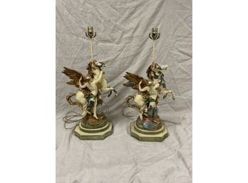 A Pair Of E. Picault Painted Metal Lamps, As Is.