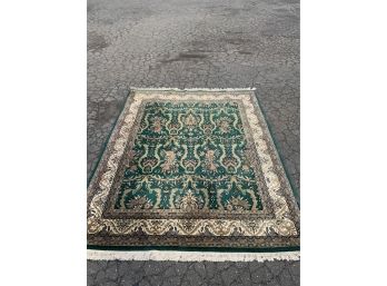 Green Hand Made Oriental Style Rug With Great Detail