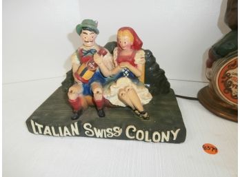Bar Advertising Lot Including Plaster Italian Swiss Colony, 2 Bino Vermouth Figural Bottles And More