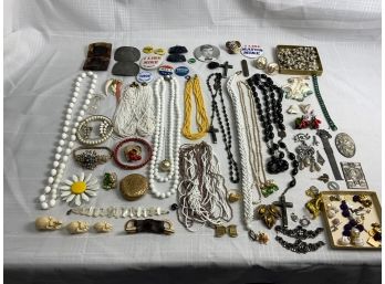 Assorted Costume Jewelry And Pin Lot Including Sterling Silver