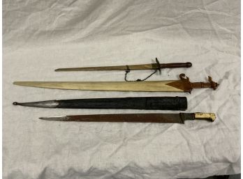 3 Swords Including 2 Made Out Of Bone Or Whale Baleen