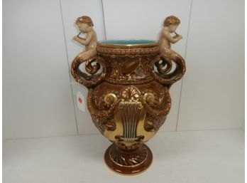 Signed Sarreguemines And Incised E 2295 Large Pottery Figural Vase