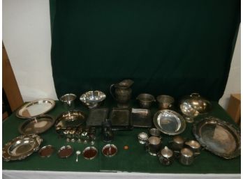 Silver Plate Lot Including Small Footed Trays, Water Pitcher, Bowls, Etc.