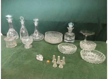 Crystal And Glassware Including Signed Ceskci Crystal Bowl, Unsigned Decanters With Stoppers, Etc