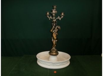 Centerpiece With Parian Base Signed Bavaria Germany Figural Putti Candelabra