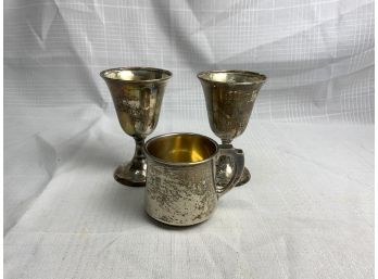 3 Piece Sterling Silver Lot Including Goblets And Mug 8.8ozt