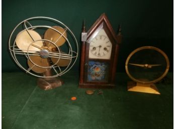Kord Mfg, Co., Model DIOX Electric Fan, Steeple Clock, Jefferson Golden Hour Electric Clock