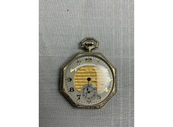 14k Gold Elgin Pocket Watch With Engraved Bird On The Back In Working Order