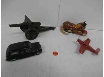 Vintage Toy Lot Including Canon, Dinky Toys Austin Taxi Made In England, Tootsietoy Made In The USA, Etc.