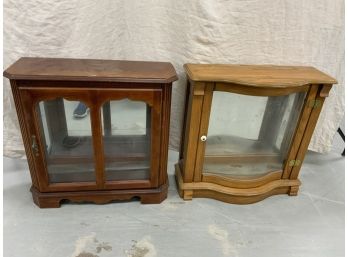 2 Low Curio Cabinets With Glass Shelves And Lights