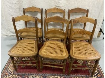 Set Of 6 Antique Country Cane Seat Chairs