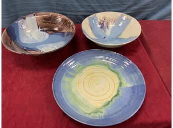 3 Large Stoneware Pieces, All Signed
