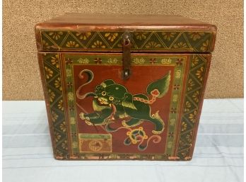 Red Paint Decorated Oriental Foo Dog Box