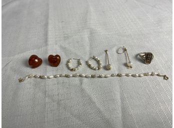 14k Jewelry Including Pearls And Amber 12.1 Grams