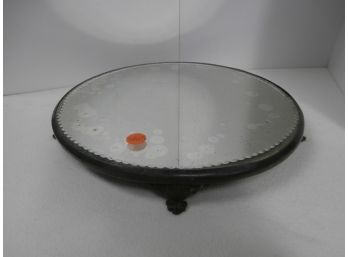 Eureka Silver Co. USA Ornate Plateau Round Footed Vanity Beveled Mirror Quadruple Plate