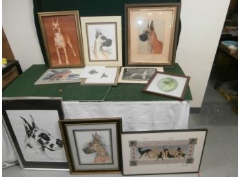 Large Grouping Of Great Dane Prints, Pictures And Art Including A Framed And Signed Pastel By Jose Ruiz