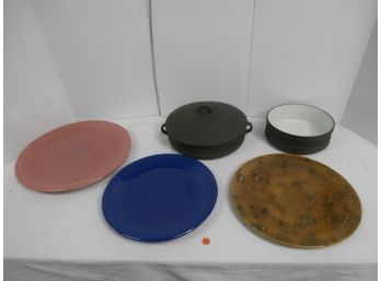 Dansk Designs Denmark, 2 Fiesta Chargers Or Round Platters And Pot Luck Charger Or Platter