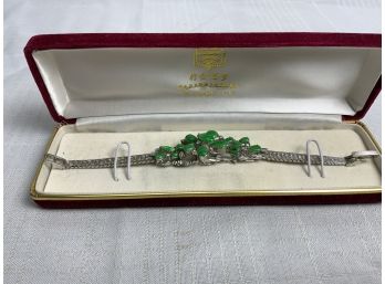 18K Green Apple Jade And Diamond Bracelet 19.2g
