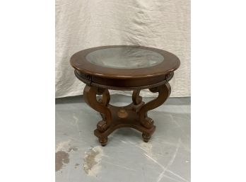 Round Mahogany Glass Top Table