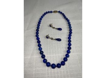 Blue Lapis 3 Piece Set Including Necklace And Pair Of Earrings
