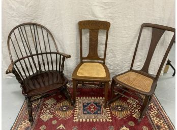 3 Piece Antique Chair And Rockers Including Bowed Back Windsor