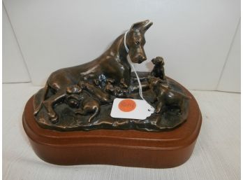 1993 Limited Edition Size Of 200 Bronze Cast Dog Sculpture By Virginia Perry Gardiner Mounted On Wooden Base
