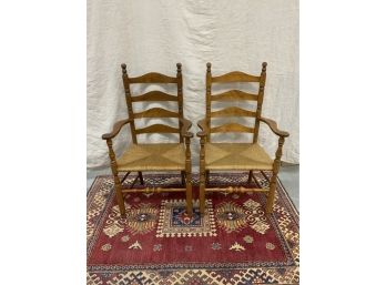 Pair Of Nichols And Stone Ladder Back Arm Chairs