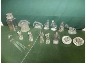 Glassware Lot Including Animals, Figural Swizzle Sticks, Signed Waterford And More