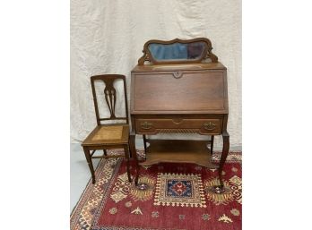 Antique Oak Drop Front Ladies Desk With Chair