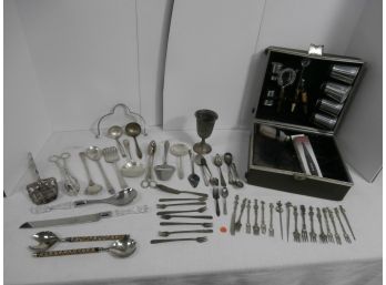 Silver Plate Lot Including Flatware, Bar Items, Figural Forks, Serving Utensils And Other Related Items