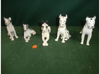 5 Dog Figurines Including 2 Signed B And G, 1 Made In Japan, And 2 Erphila Germany