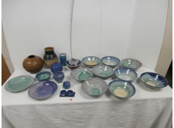 Studio Ware Art Pottery Including Signed Bowls, Plates, Vases And Related Items