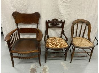 Three Antique Chairs Including Victorian And Oak