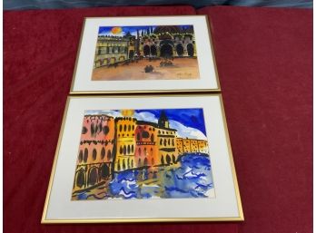 2 Pieces Of Signed Framed And Matted Paintings By Eileen Horwitz