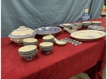 Oriental Style Dish Set With A Serving Steamer Bowl, 2 Platters, 1 Dinner Plate And 4 Smaller, Etc