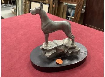Limited Edition 2 Of 500 Virginia Perry Gardiner Great Dane Pewter Sculpture Mounted On An Oval Wooden Base